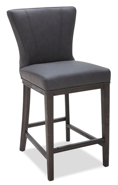 Quinn Counter-Height Stool – Grey - Contemporary style Bar Stool in Grey Rubberwood and Bonded Leather