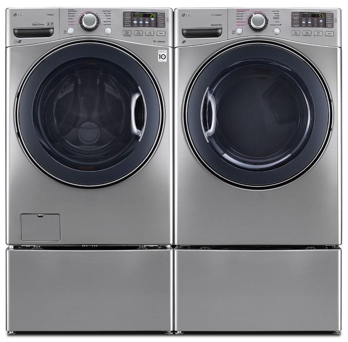 Laveuse TWINWash de 5,2 pi³, sécheuse de 7,4 pi³, laveuse-piédestal et piédestal de rangement de LG