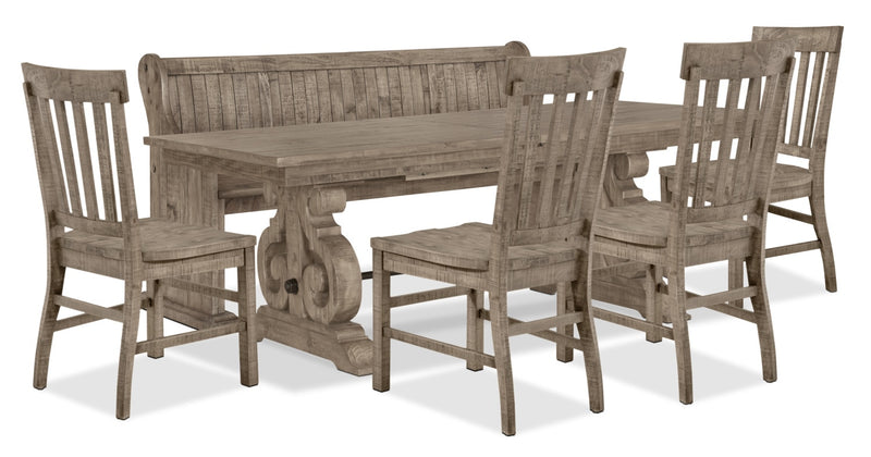 Keswick 6-Piece Dining Package – Dovetail Grey - Rustic style Dining Room Set in Grey Pine