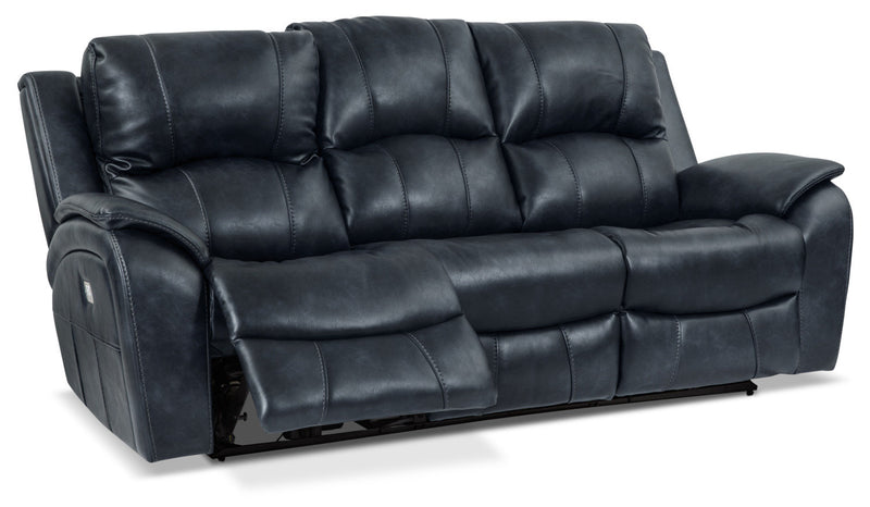 Sofa à inclinaison électrique Kory en tissu apparence cuir – bleu foncé