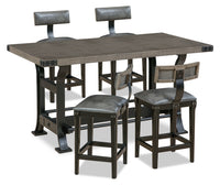 Ensemble de salle à manger Ironworks 5 pièces de hauteur comptoir en métal avec table de 72 po (L), base à tréteaux et 4 chaises - gris