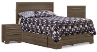 Ensemble Olivia 5 pièces avec grand lit de rangement, commode verticale et table de nuit - gris