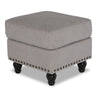 Pouf Wynn de 24 po fabriqué au Canada en tissu de chenille avec bordure de clous décoratifs et pattes en oignon en bois - taupe