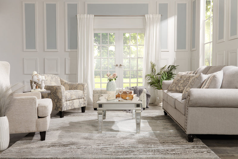 Sofa Wynn de 93 po fabriqué au Canada en tissu de chenille avec bordure de clous décoratifs et pattes en oignon en bois - gris