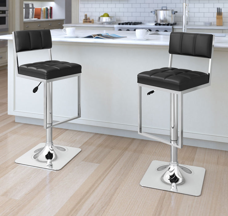 Tabouret bar large et réglable à capitonnage carré, ensemble de 2 - noir