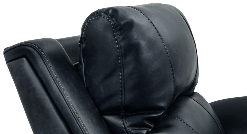 Sofa à inclinaison électrique Kory en tissu apparence cuir – bleu foncé