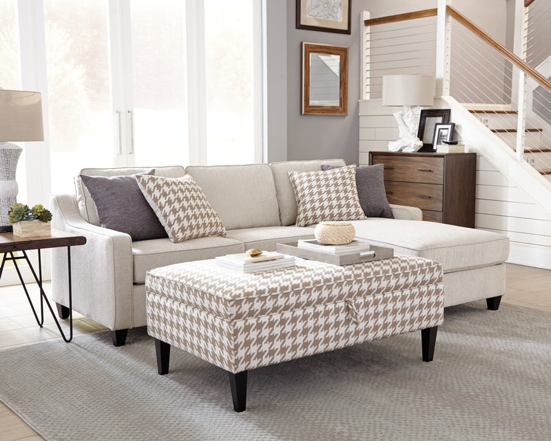 Pouf Lora d'apparence lin - beige pied-de-poule