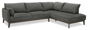 Sofa sectionnel de droite Gena de Cindy Crawford Home 2 pièces en tissu d’apparence lin avec pattes en bois - gris anthracite