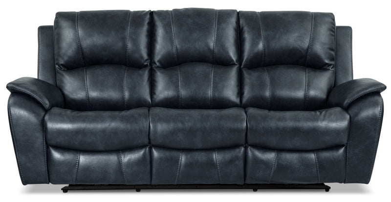 Sofa à inclinaison électrique Kory en tissu apparence cuir – bleu foncé