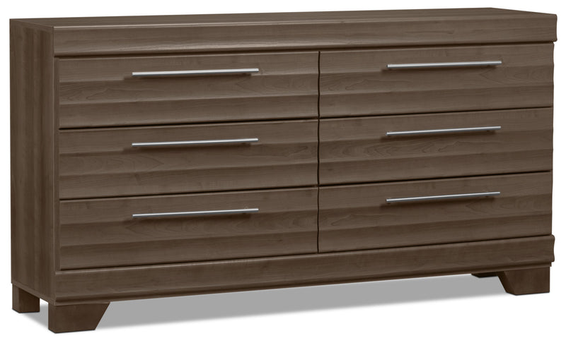 Ensemble de chambre à coucher Olivia 6 pièces avec grand lit et 2 tables de nuit - gris