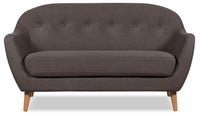  Causeuse Calla de 57,87 po en tissu d’apparence lin avec capitonnage et pattes en bois - gris foncé