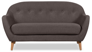 Causeuse Calla de 57,87 po en tissu d’apparence lin avec capitonnage et pattes en bois - gris foncé