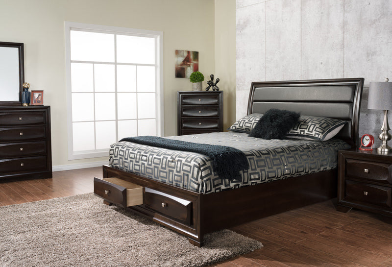 Ensemble de chambre à coucher Jaxon 4 pièces avec grand lit de rangement et commode verticale 