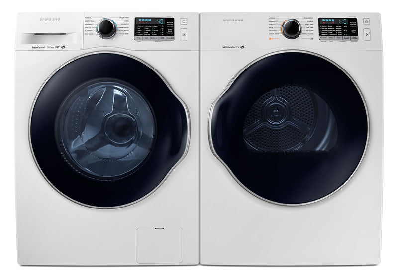 Laveuse à chargement frontal de 2,6 pi³ et sécheuse électrique de 4,0 pi³ de Samsung – blanches