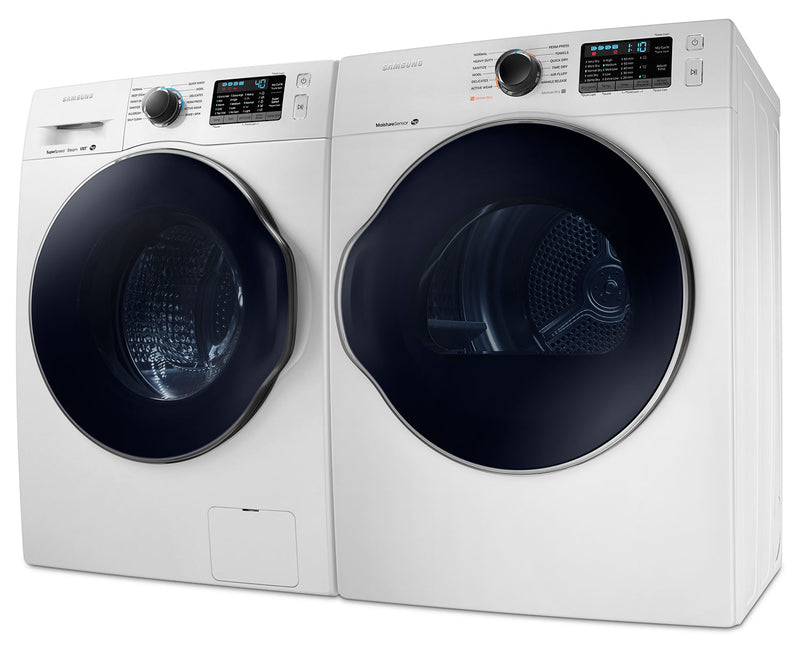 Laveuse à chargement frontal de 2,6 pi³ et sécheuse électrique de 4,0 pi³ de Samsung – blanches