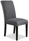 Chaise de salle à manger York à oreilles en tissu d’apparence lin avec capitonnage - grise