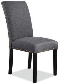  Chaise de salle à manger York à oreilles en tissu d’apparence lin avec capitonnage - grise