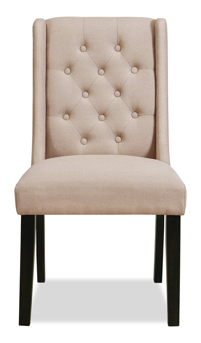 Chaise de salle à manger York à oreilles en tissu d’apparence lin avec capitonnage - taupe