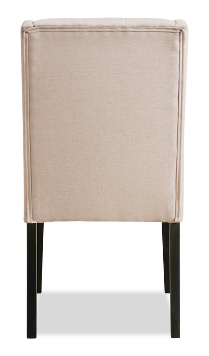 Chaise de salle à manger York à oreilles en tissu d’apparence lin avec capitonnage - taupe