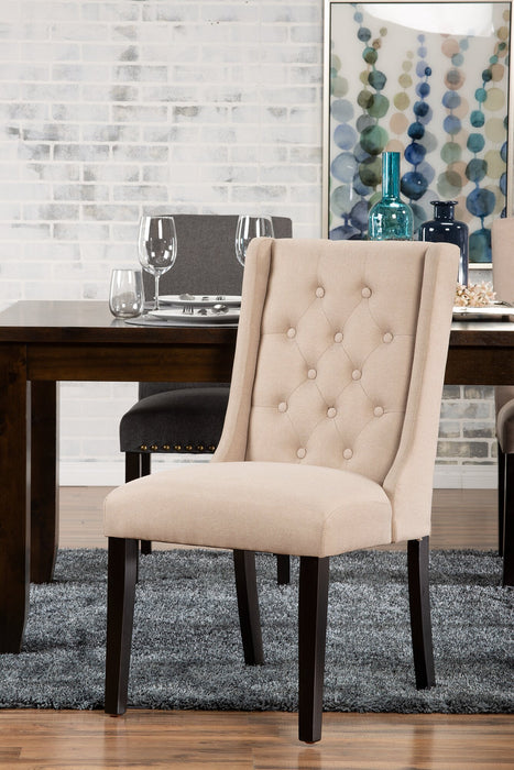 Chaise de salle à manger York à oreilles en tissu d’apparence lin avec capitonnage - taupe