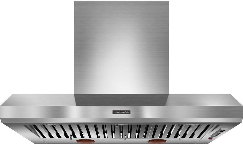Hotte de cuisinière murale de style auvent KitchenAid de 48 po de type commercial avec lumières-réchaud – KXW9748YSS
