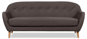 Sofa Calla de 73,62 po de format condo en tissu d’apparence lin avec capitonnage et pattes en bois - gris foncé