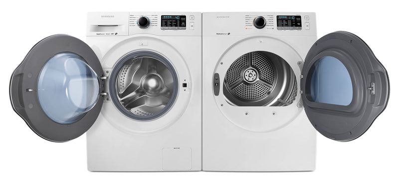 Laveuse à chargement frontal de 2,6 pi³ et sécheuse électrique de 4,0 pi³ de Samsung – blanches