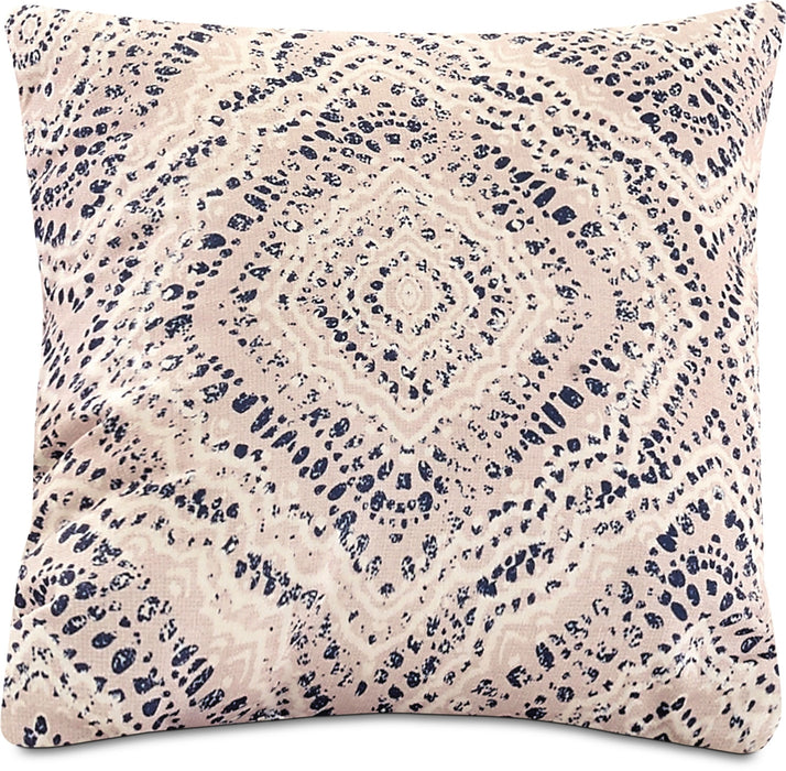 Coussin décoratif médaillon vieilli - blanc cassé, bleu et blanc